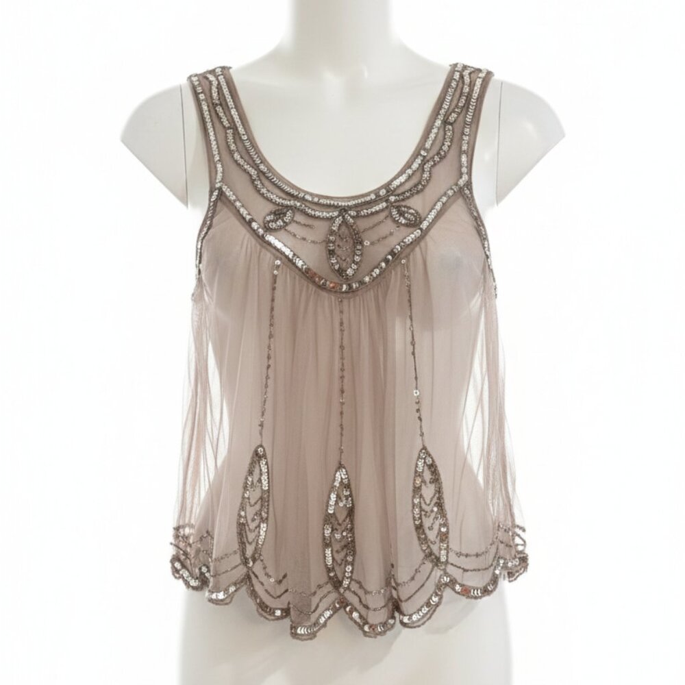 Free People Beaded Sequin Sheer Boho Tank Top  ✨